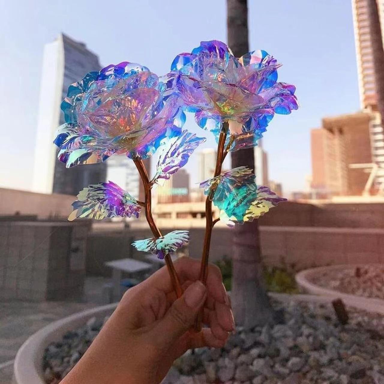 Rainbow Rose Galaxy Glass Flower, Colorful Artificial Rose, Valentine's Day Gift for Her, Women, Mom, Grandma, Daughter, Wife, Girlfriend