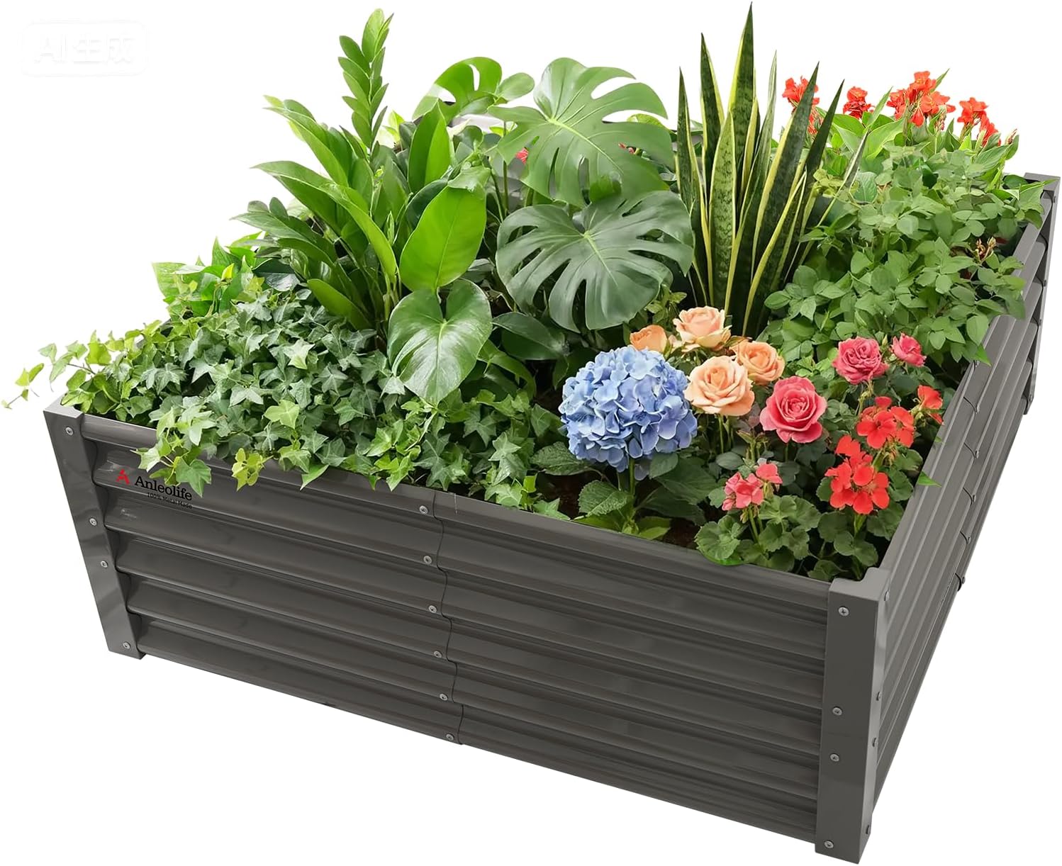 A ANLEOLIFE 2-Pack 3ft x 24” Tall Galvanized Raised Garden Beds Outdoor, Round Metal Planter Box for Planting Vegetables Flowers Herb, Anti-Rust & Easy-Setup, Quartz Grey