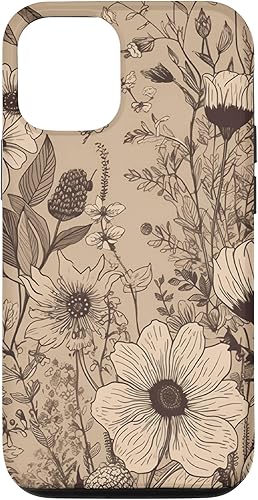 Funda para iPhone 13 Pro Beige Tan Wildflower Floral Minimal Flower Boho