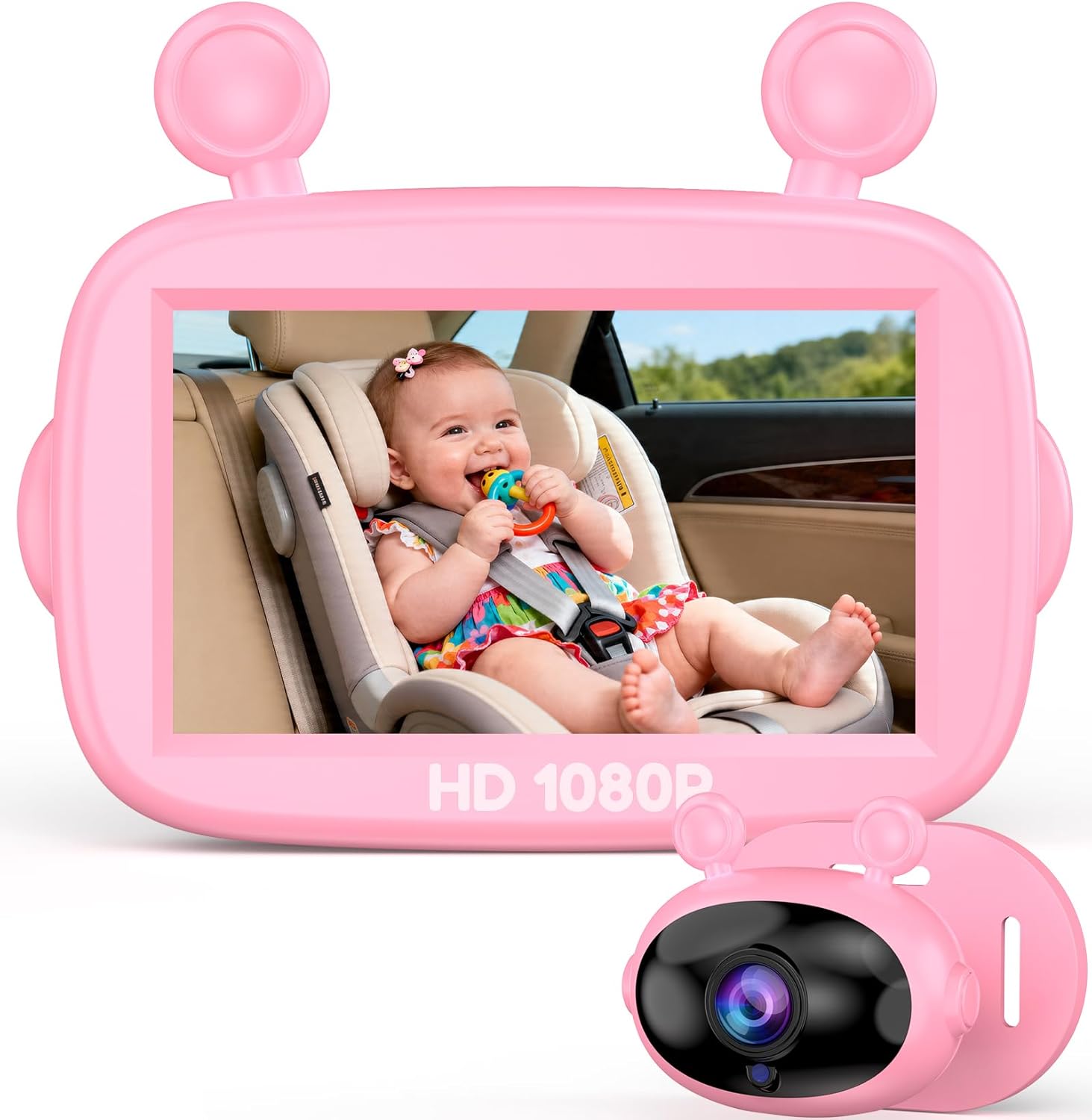 Yakry HD 1080P Baby Car Camera: 3-Min Easy Install Auto IR Night Vision Real-Time View for Clear Baby Checks - Backseat Camera with Cute Pink Design for Infant
