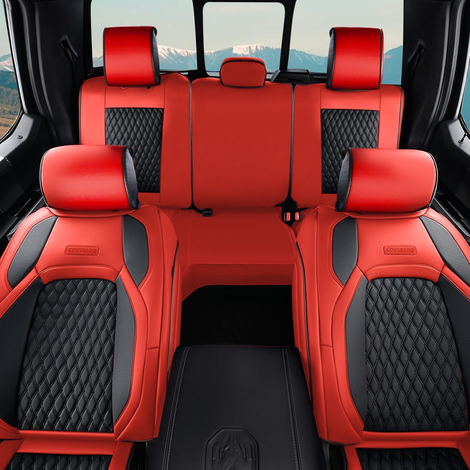Coverado Leather Car Seat Covers Full Set, Dodge Seat Covers for Car Fit for 2009-2018 Dodge RAM 1500, 2010-2024 2500 3500 Automotive Vehicle Seat Covers Protector for Trucks (Red)
