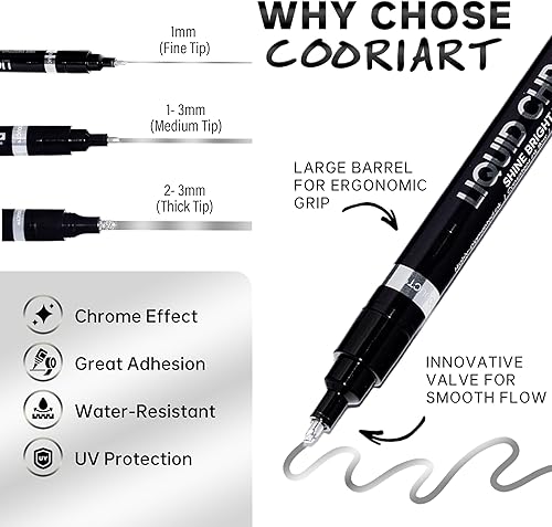 Miniatura 2 de Paquete de 3 marcadores cromados líquidos, bolígrafos permanentes cromados para plástico, metal, pintura de modelos, kit de retoque y reparación,