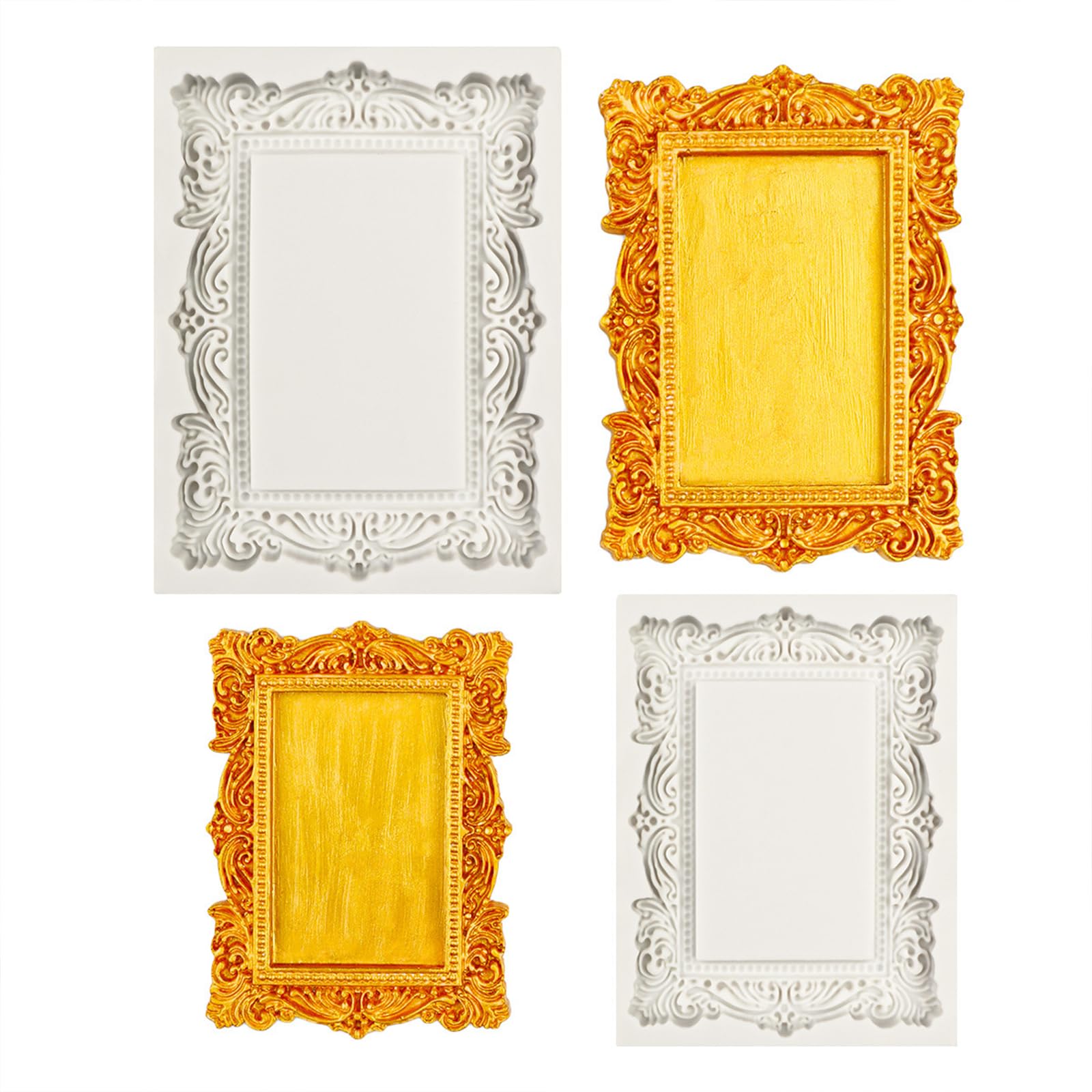 Baroque Style Mini Picture Frames Fondant Molds for Cake, 2 Pcs