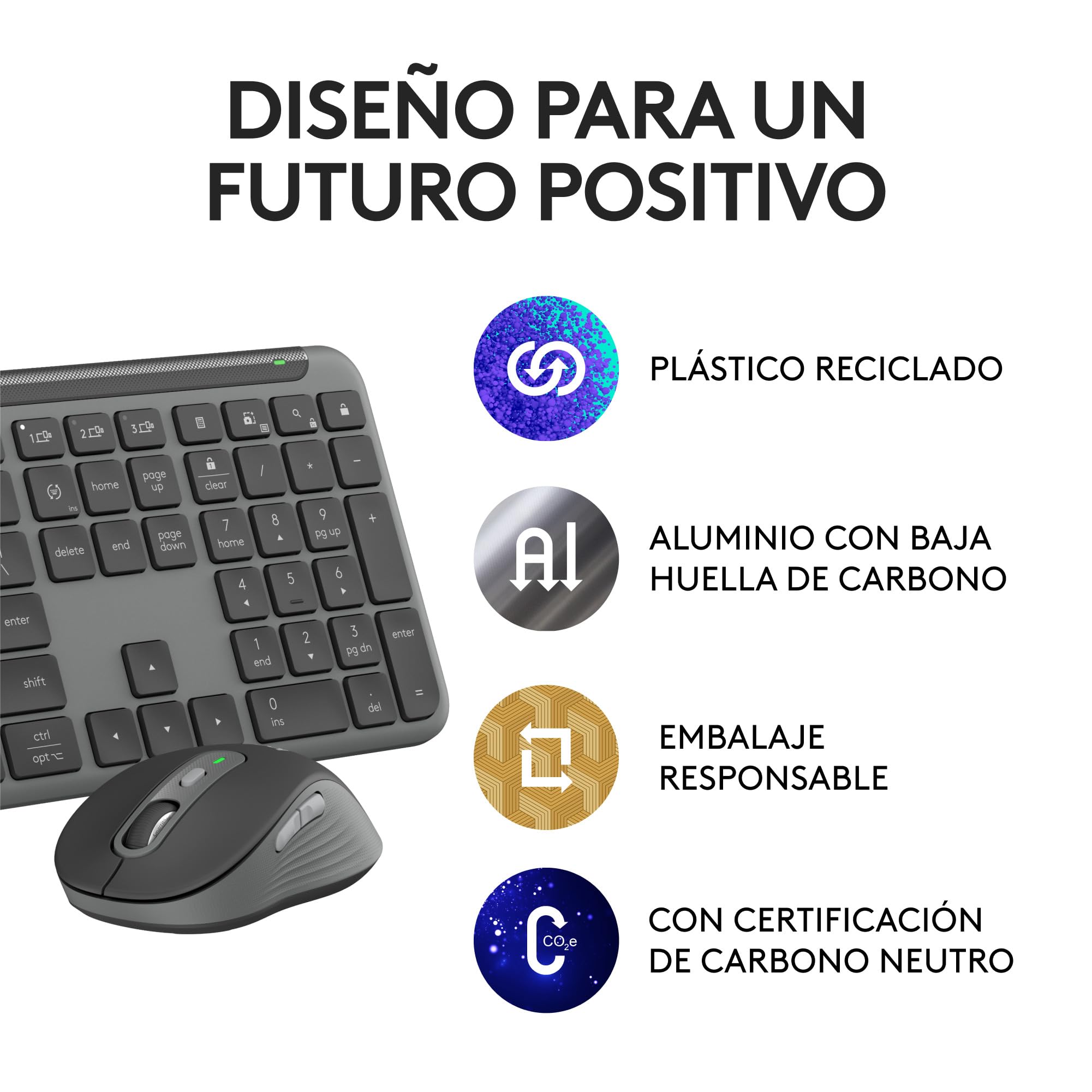 Logitech Signature Slim MK950 for Business | Combinación teclado y ratón inalámbricos, escritura discreta, receptor seguro, Windows/Mac/Chrome/Linux, QWERTY ESP - Grafito