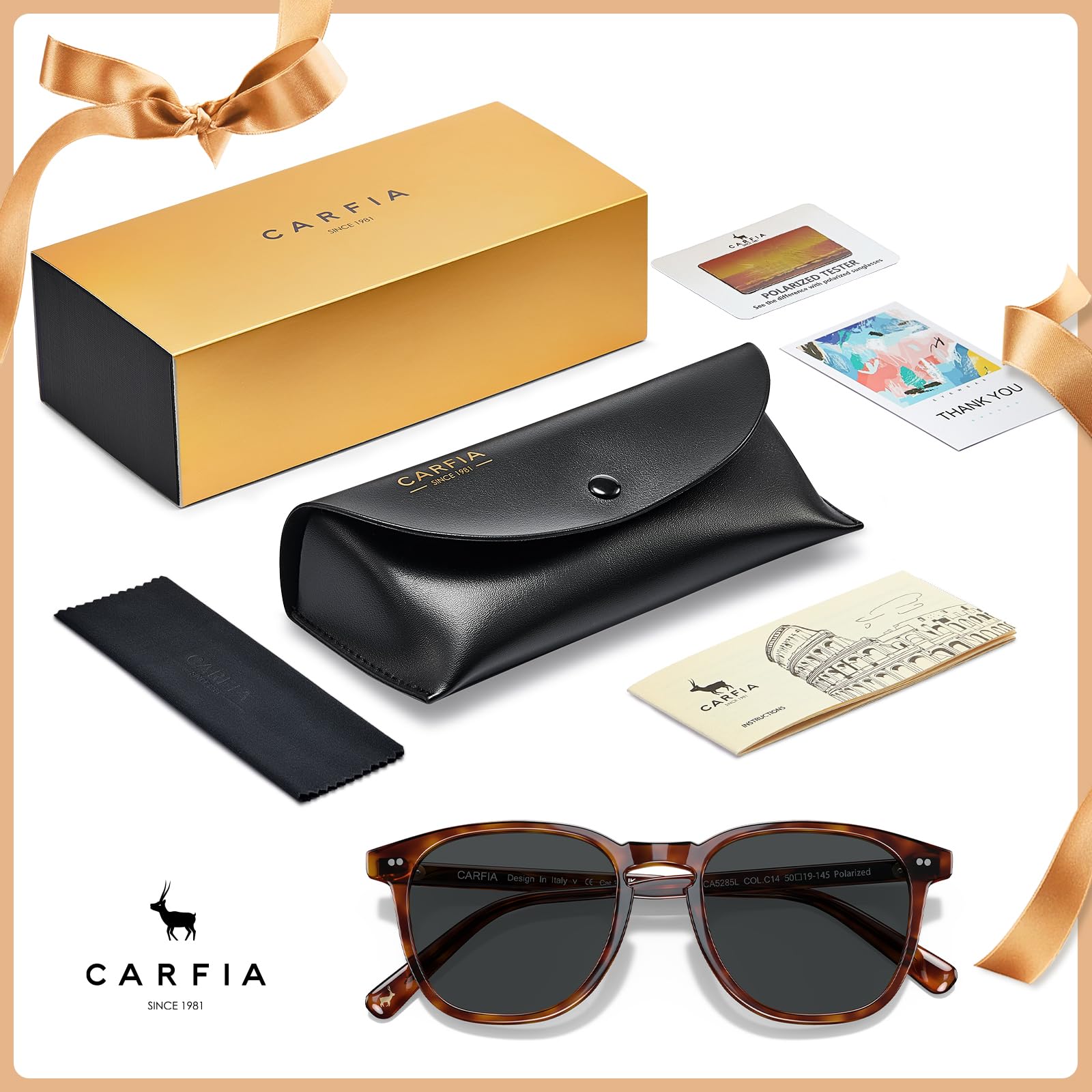 CARFIA Retro Acetat Polarisierte Sonnenbrille Herren UV400 Schutz Handgefertigter Rahmen Ergonomisches Design CA5285L