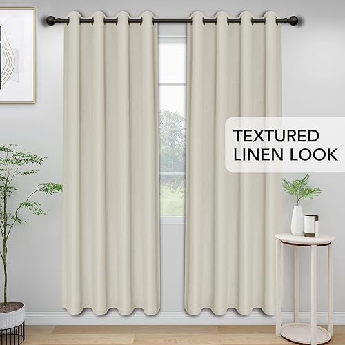 Miniatura 10 de Easy-Going Cortina de lino texturizada, 100 % opacas, de 52 x 96 pulgadas, para dormitorio, sala de estar, oscurecimiento de la habitación (juego de