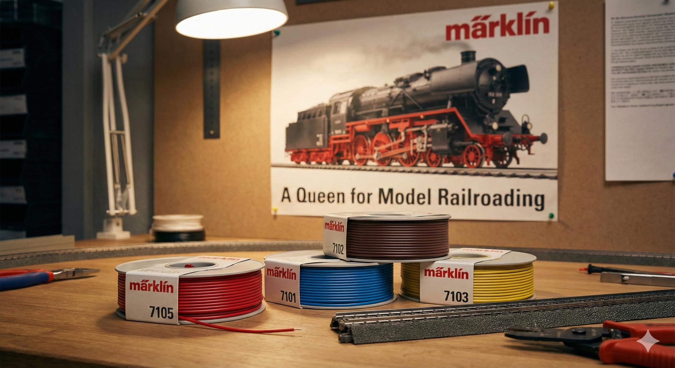 Märklin Confezione 4 Cavi in Rame + Busta Sorpresa (Ü-Bag) | 4x10m Cavo Elettrico Rosso Blu Giallo Marrone | Accessori Plastico Ferroviario Scala H0 | Cablaggio Digitale e Analogico