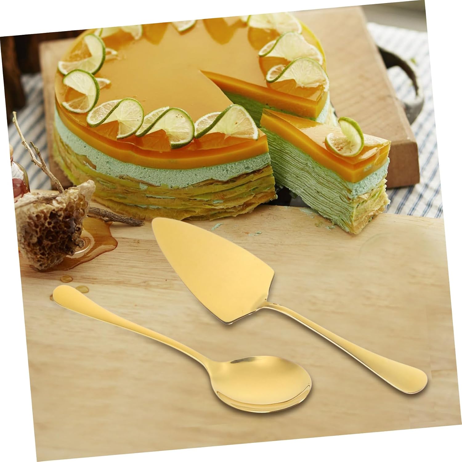 1set Stainless Steel Cake Server Set Spatula and Shovel Elegant Dining Utensils for Parties Weddings and Events Gold Finish Serving Tools