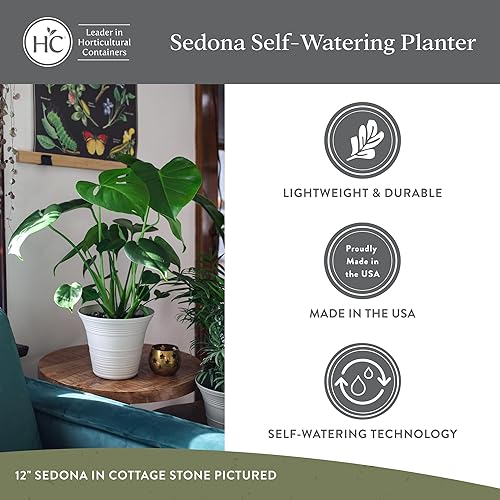 Miniatura 4 de The HC Companies 16 Inch Sedona Round Self Watering Planter - Decorative Lightweight Plastic Plant Pot for Indoor Outdoor Plants Flowers Herbs,