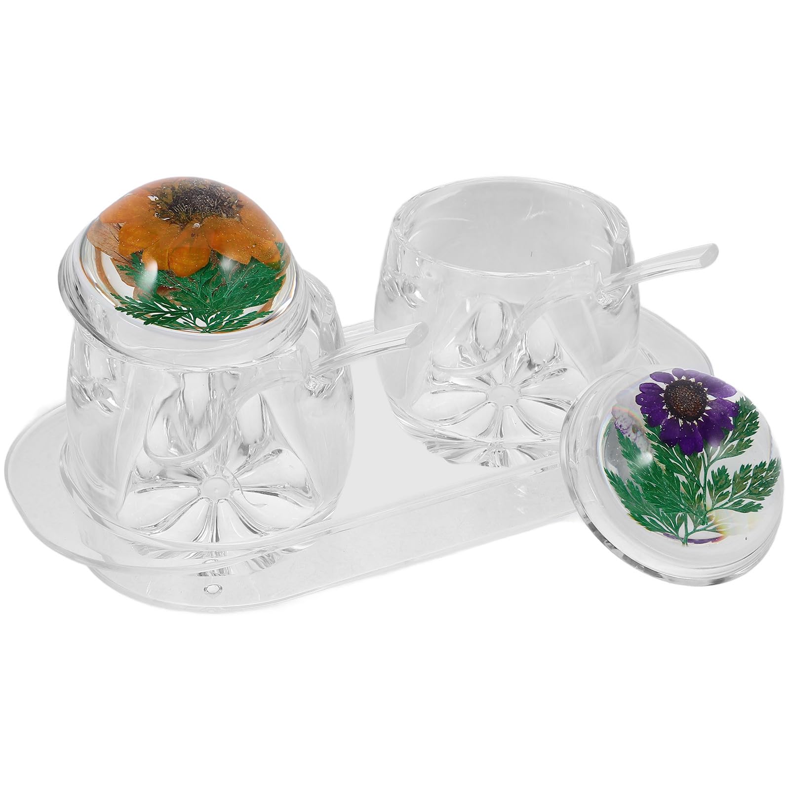 balacoo Gewürzbehälter Zufälliger Stil mit Blumenmusterdeckel aus Acryl 1 Satz Klare und Organisierte Aufbewahrung für Pfeffer und Hühnerpulver für Heimische Küche
