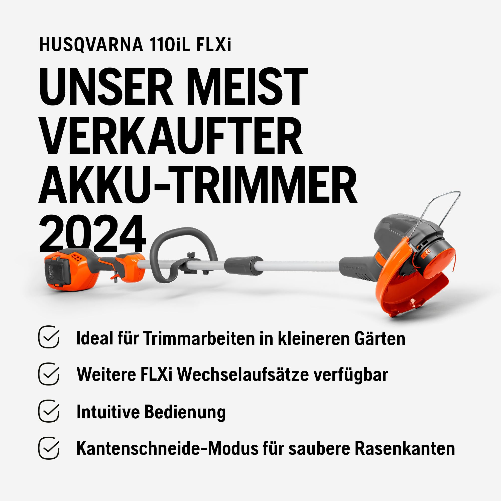 Husqvarna 110iL 36V Akku-Rasentrimmer inkl. Akku und Ladegerät | Leichtes, leises, vielseitiges Multifunktions-Werkzeug