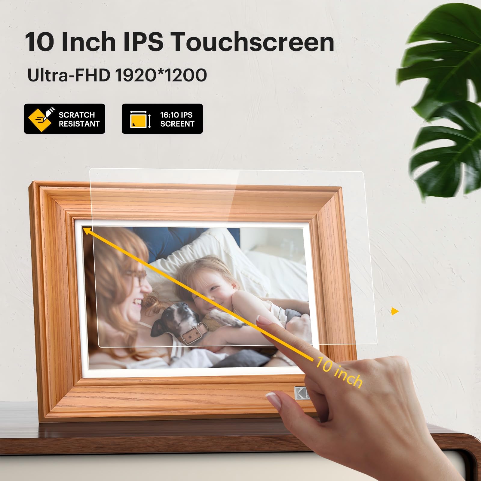 KODAK Cadre Photo Numérique WiFi Cadre Numérique Photo 10 pouces, FHD 1920*1200 Écran Tactile, Cadre Photo Électronique avec Mémoire de 64Go, Rotation Automatique, Partage d'images et Vidéos via App
