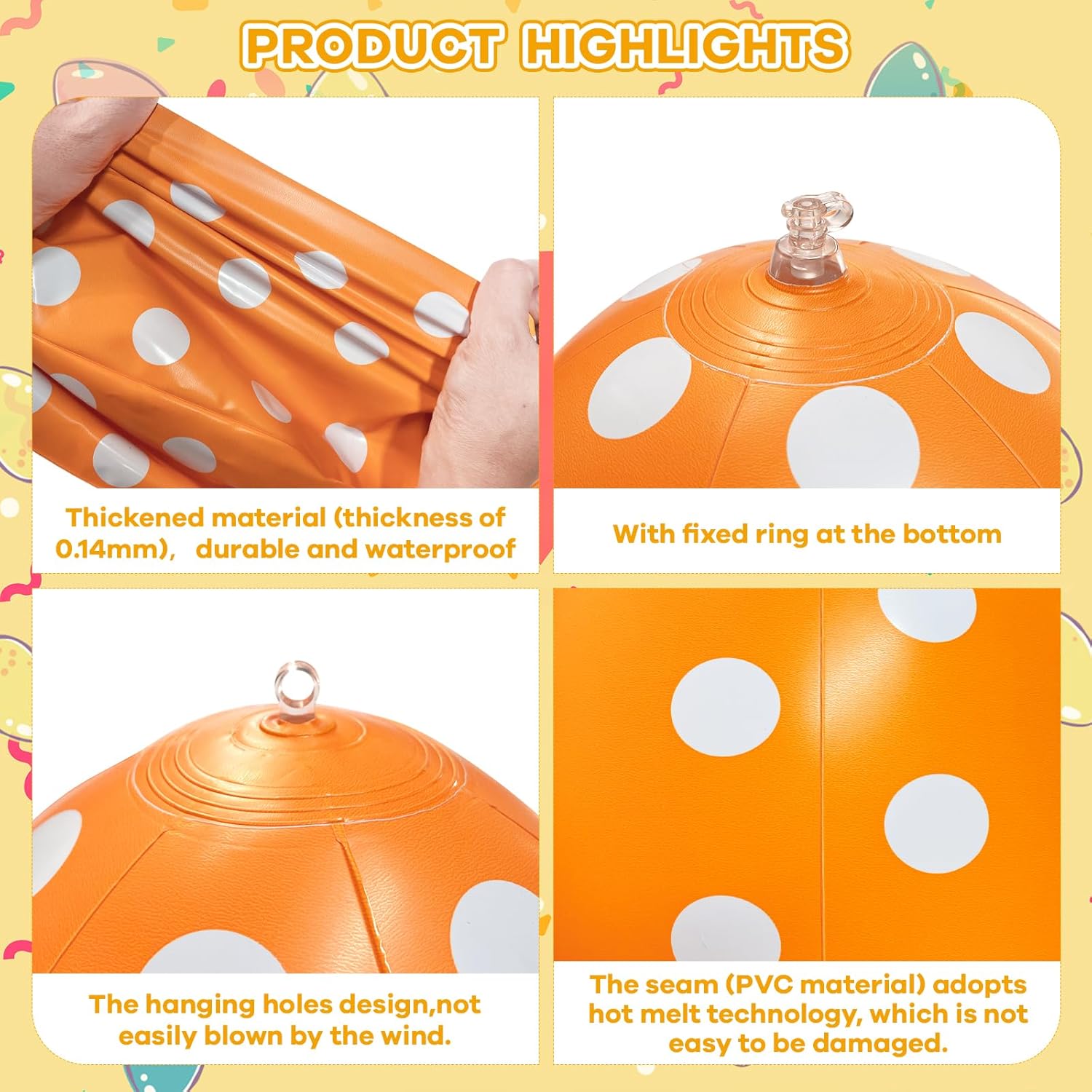 12 PCS Inflatable Easter Eggs Decorations Balloons Inflatables Outdoor Decorations Colorful Egg Ornaments for Yard, Lawn, Garden, Party Decor for Age: 14+ (16inch*12pcs)