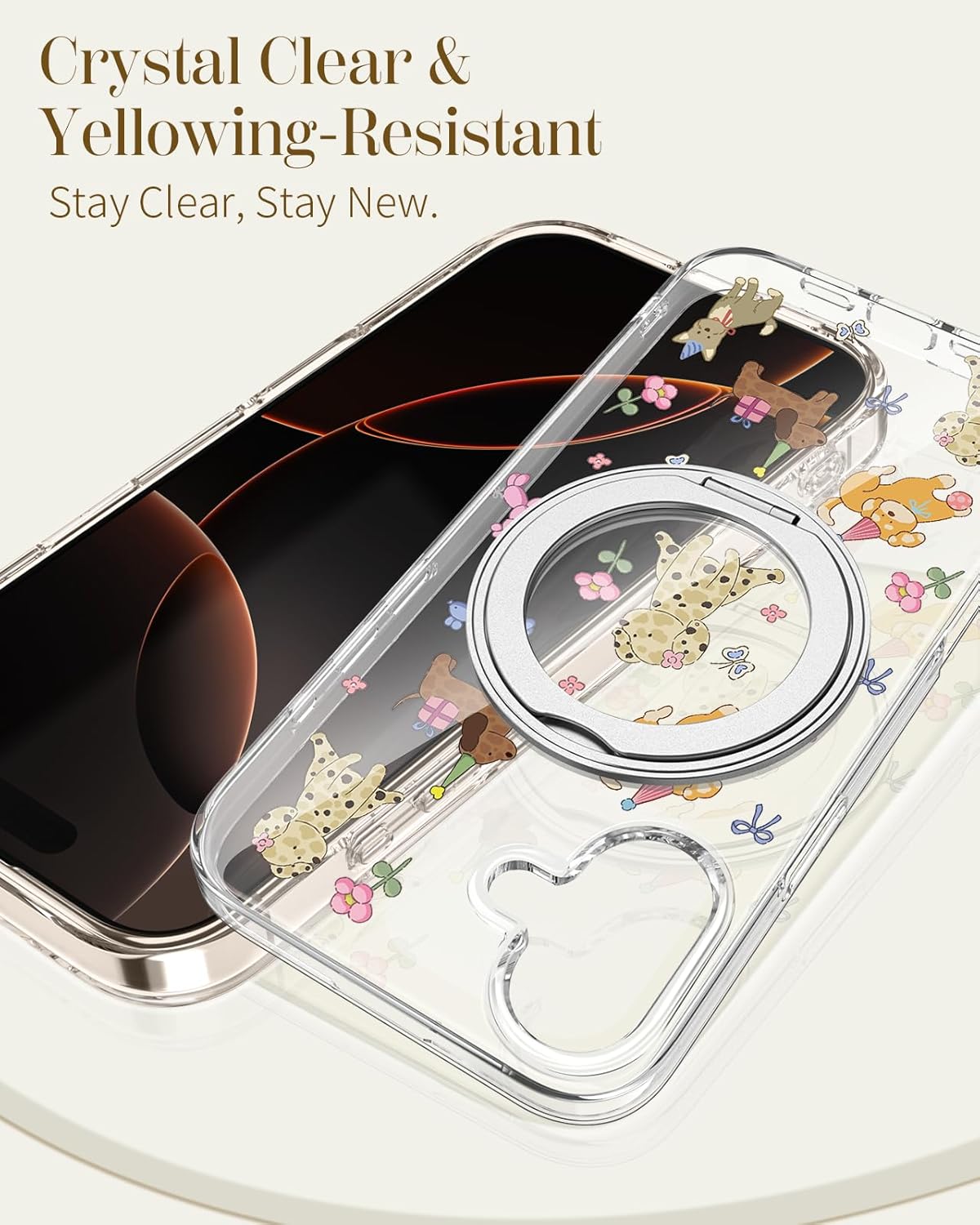 Loheckle for iPhone 16 Plus Case with Stand- Compatible with MagSafe Women Girls Cute Clear Girly Aesthetic Unique Design Soft TPU Magnetic Ring Phone Cover for Apple 16 Plus, Dogs - Image 5