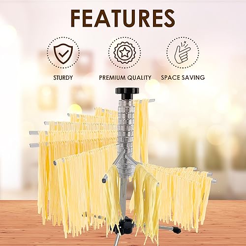 Miniatura 6 de Escurridor de pasta plegable, fácil almacenamiento, instalación rápida, estante plegable para secadora de pasta, colgador de fideos de espagueti,