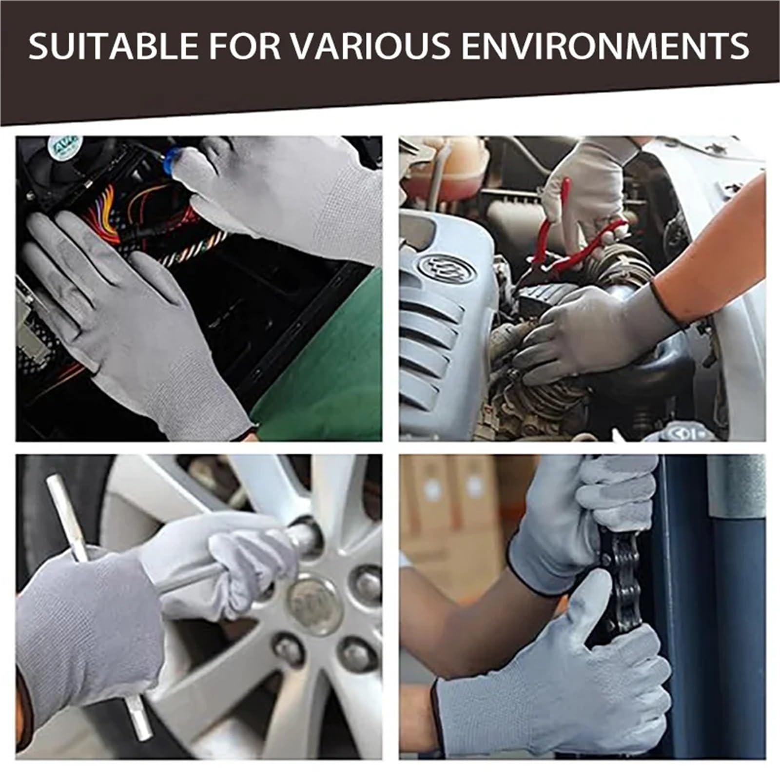 Gants De Travail Antidérapants Gants de travail à paume enduite PU for la construction et le jardinage machines(Black 30 pairs,XL)