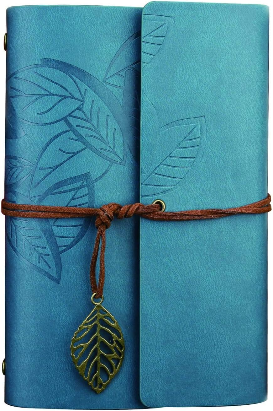 Vintage Retro Pu Leather Cover Notebook Writing Journal Diary, Vintage Leaf Pattern Spiral Blank String Daily Notepad, Unlined Paper, Retro Pendants, Classic Embossed, Loose Leaf