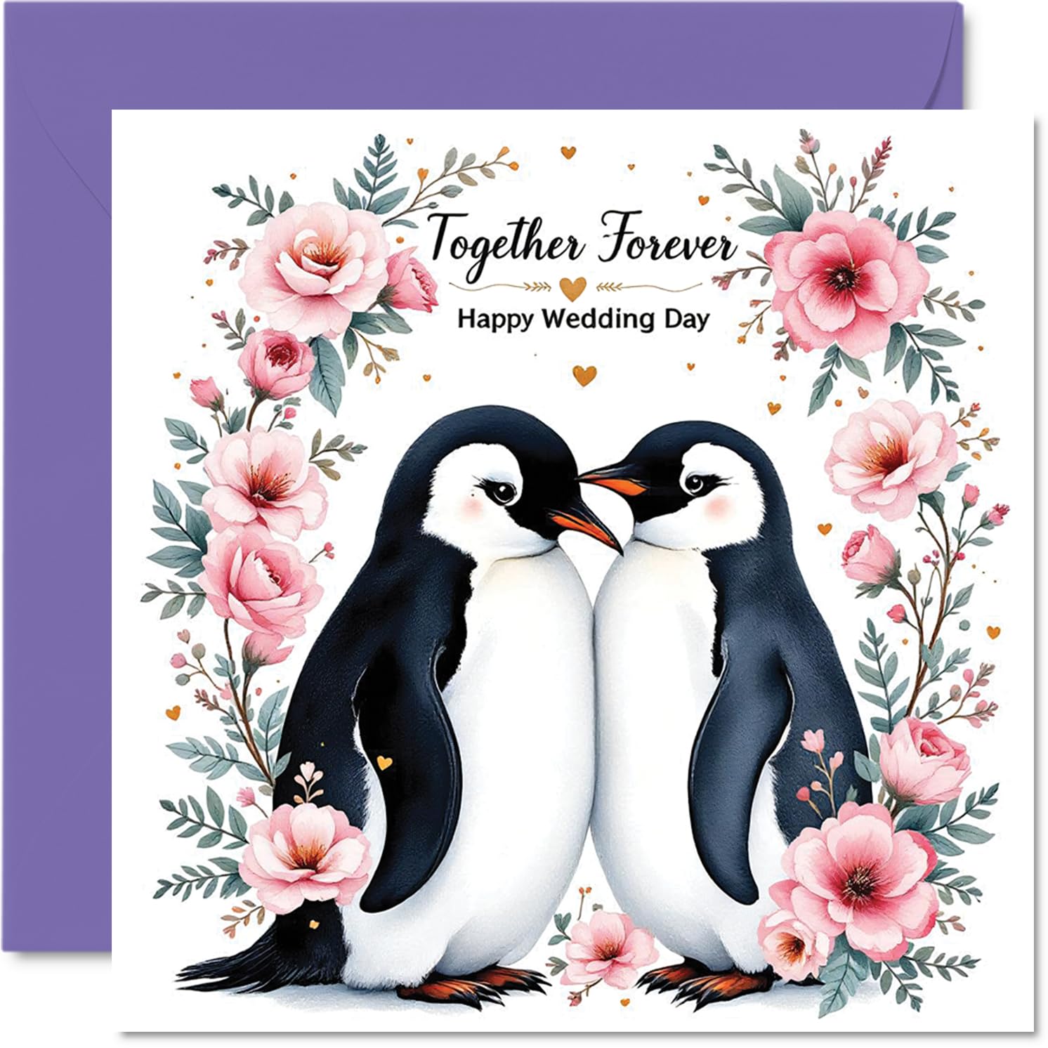 Wedding Card for Couples - Together Forever Penguin - Congratulations Gifts, Congrats Well Done Card for Friends Family Colleague Neighbour, 145mm Happy Marriage Greeting Cards