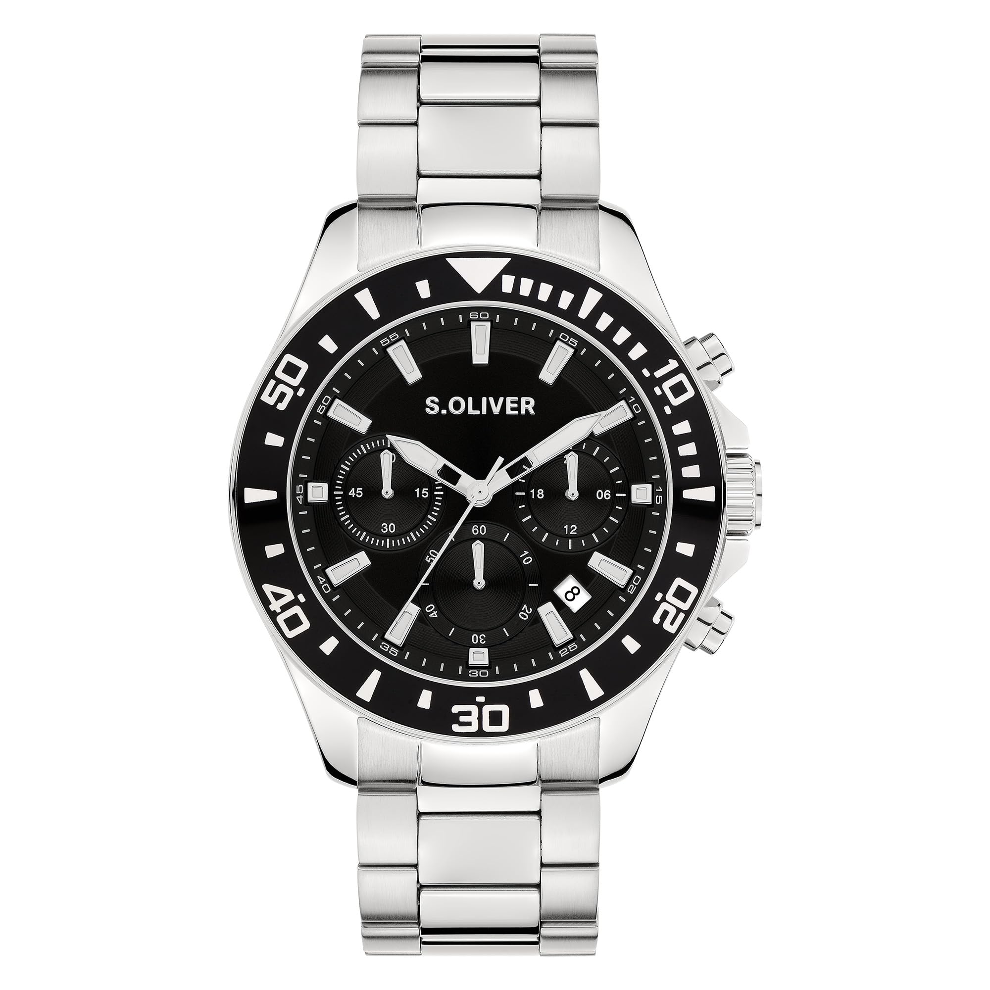 s.Oliver Men's Watch – Round – Silver – 41 mm – Metal Watch with Quartz Movement on Stainless Steel Strap with Folding Clasp – Analogue Watch – 10 ATM Waterproof – Scratch-Resistant