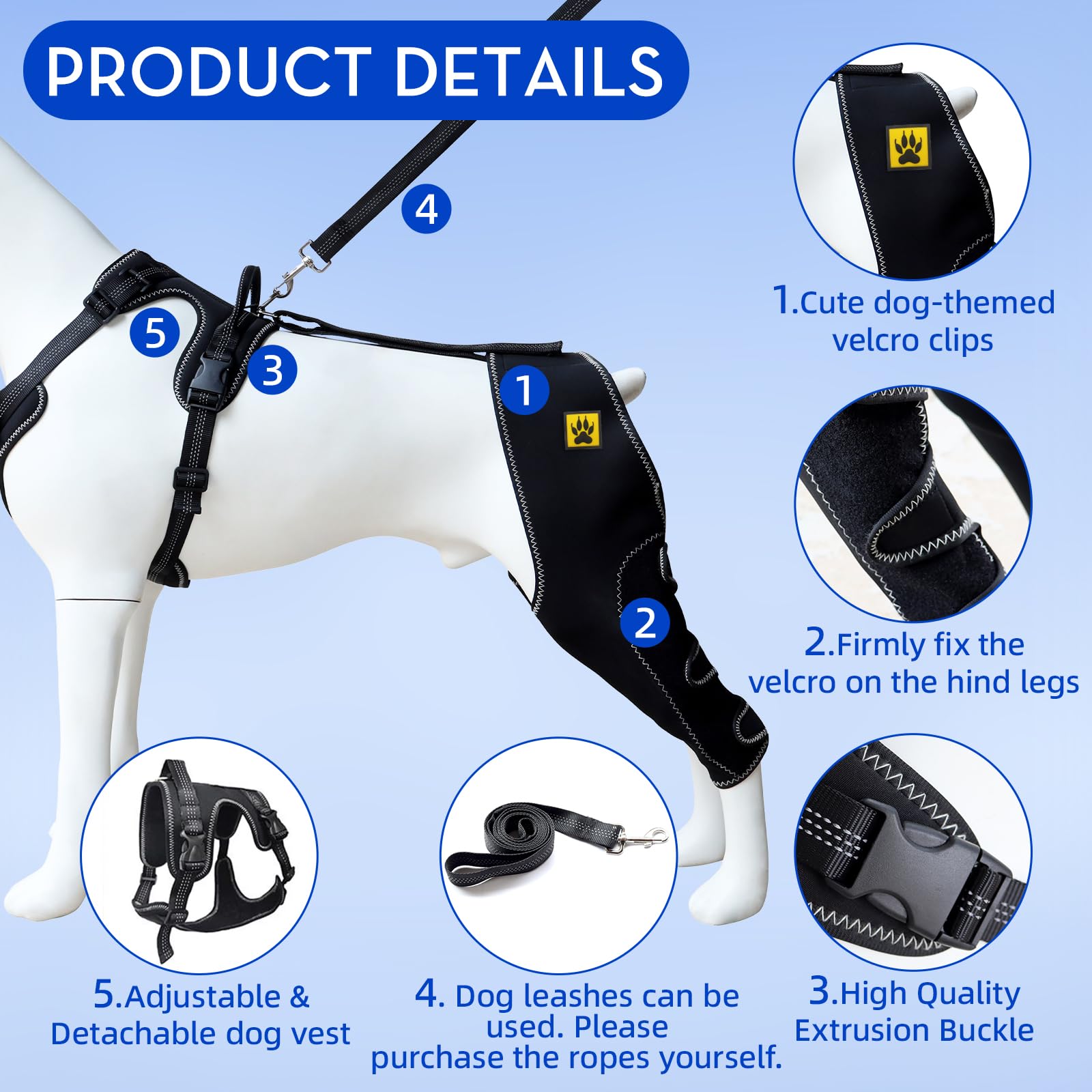 Dog Knee Brace for Cruciate ligament Dog back Hind Leg Support Protector for Torn ACL Injuries,Recovery Aid - Image 3