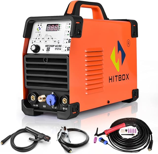 HITBOX 200AMP TIG AC DC Aluminum TIG Welding Machine Digital Inverter TIG Welder with AC DC Pulse/Square/DC TIG Welding Machine, TIG & Al Weld, 3 Year UK Warranty(HBT250P)