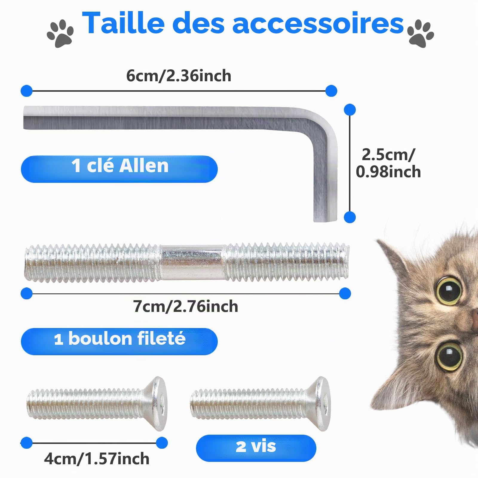 Lot de 4 poteaux griffoir de rechange pour chat de 15,7 pouces, poteaux griffoir en corde de sisal naturel avec vis M8 pour pièces de rénovation de la tour du chat intérieur,