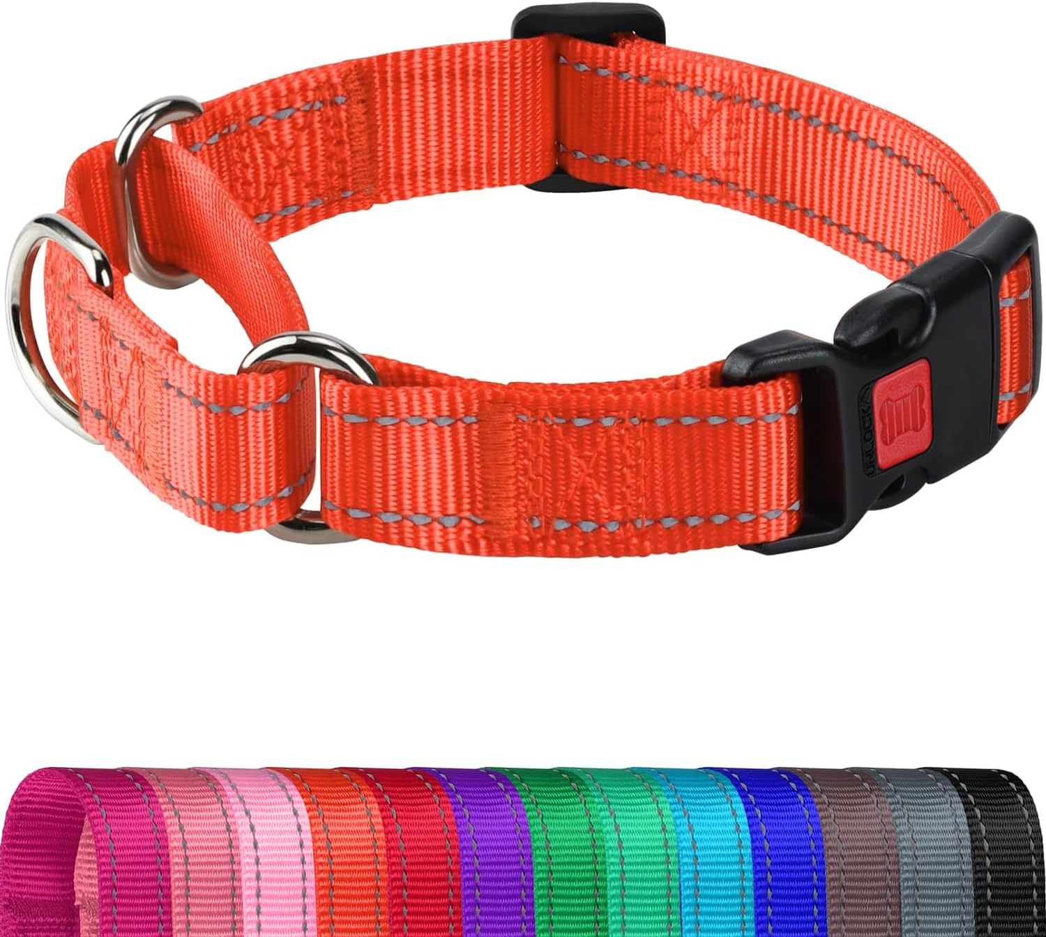 Joytale Martingale Collar for Dogs, Reflective Escape Proof Training Dog Collars with Safety Lock Buckle, No Slip Soft Nylon for Large Pets, Hotpink, L