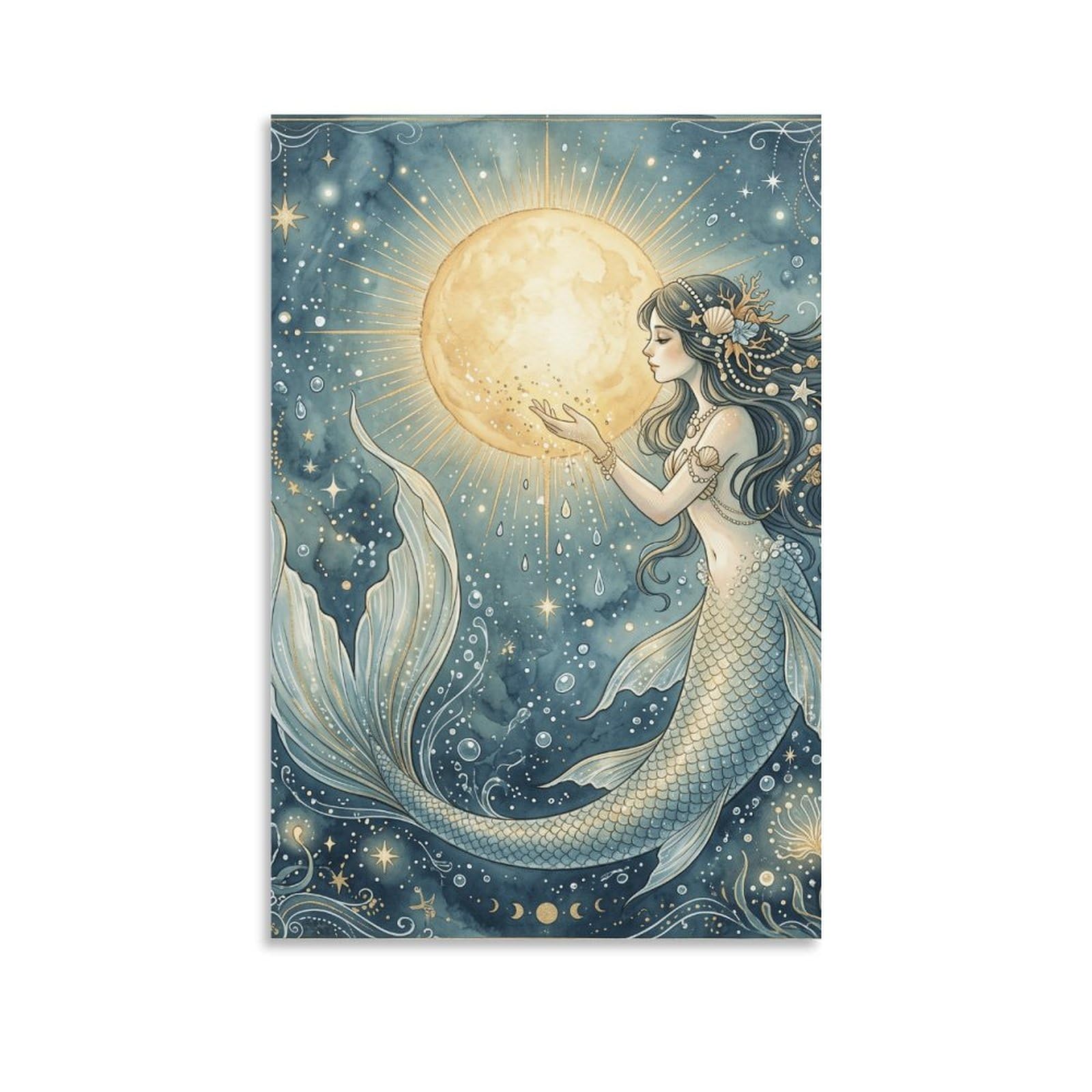 W7C8U2X3 Moon Mermaid Celestial Canvas Wall Art, Celestial Mermaid Wall Art