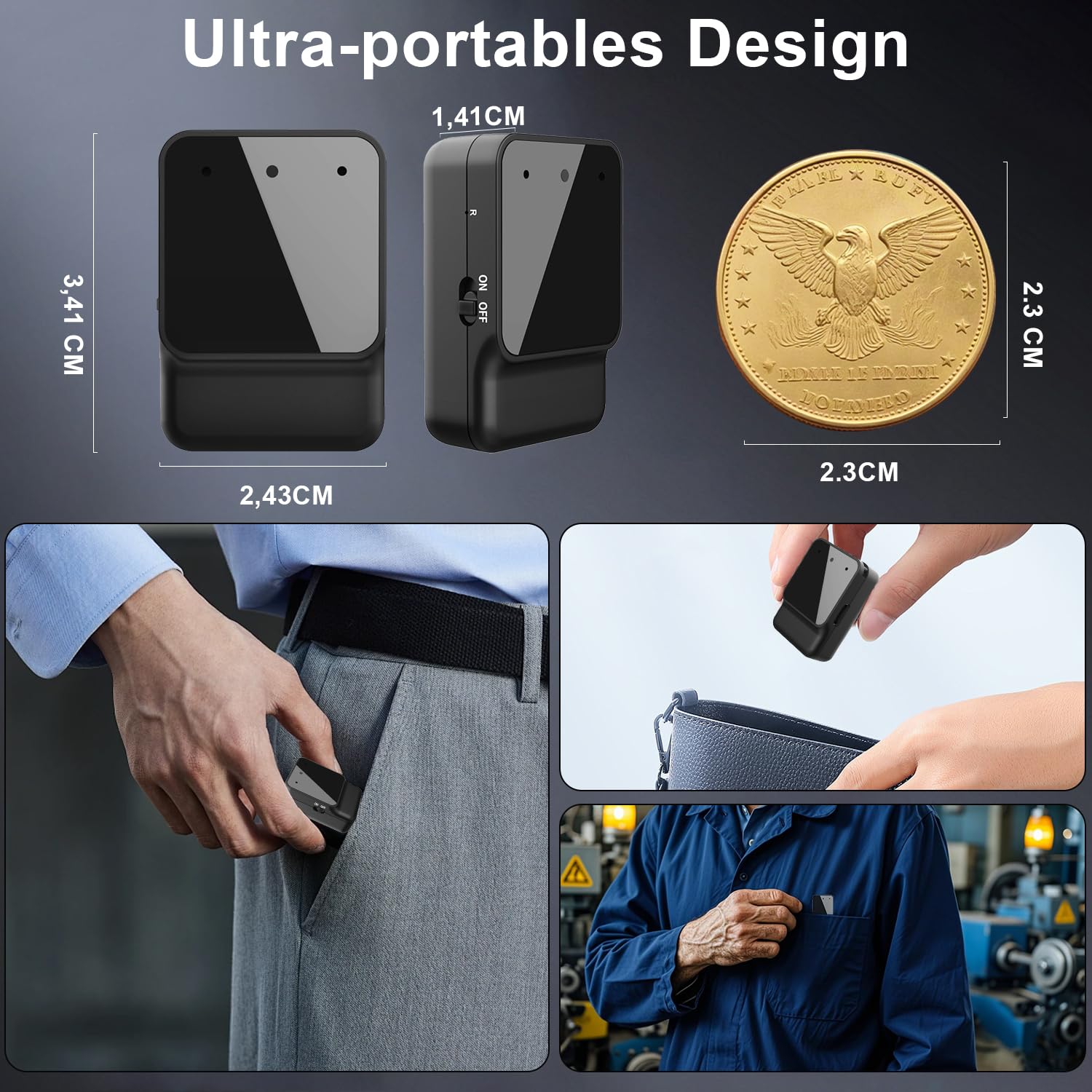 Diktiergerät Mini - Tragbares USB-C Aufnahmegerät, Geräuschreduzierung, Magnetisch, One Touch Diktiergerät, Wiederaufladbarer Audio Recorder mit Kopfhörer, für Arbeit, Studie, Meeting, Interview