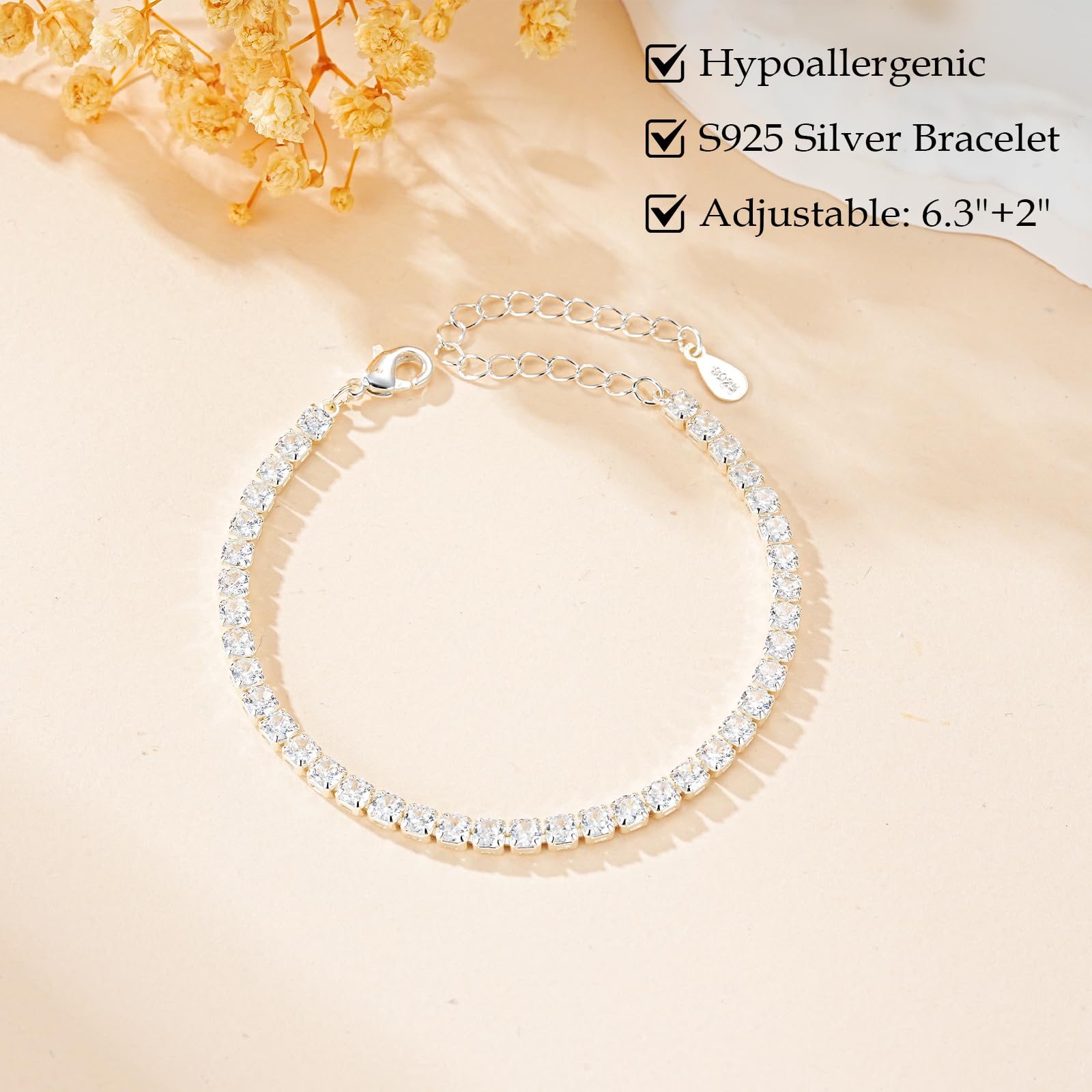 Aretas Bracciale da donna in argento Sterling 925, regolabile, regalo di compleanno, Natale, per lei, donne, fidanzate
