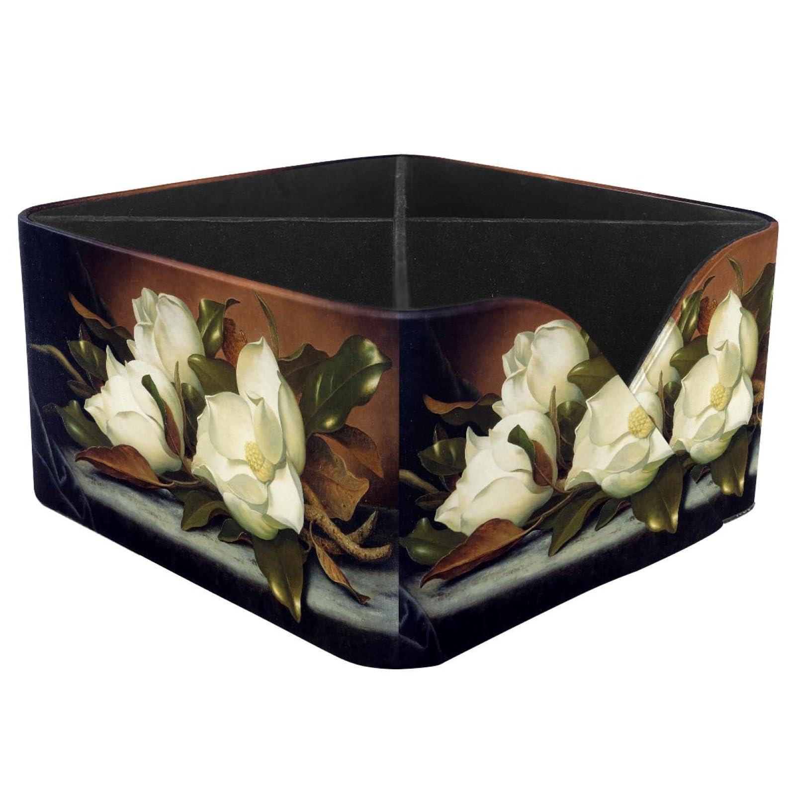 KengjuTesu Giant Magnolias Desktop Organizer Pen Holder, Rectangular Pencil Cup for Office, Study and Makeup Stations