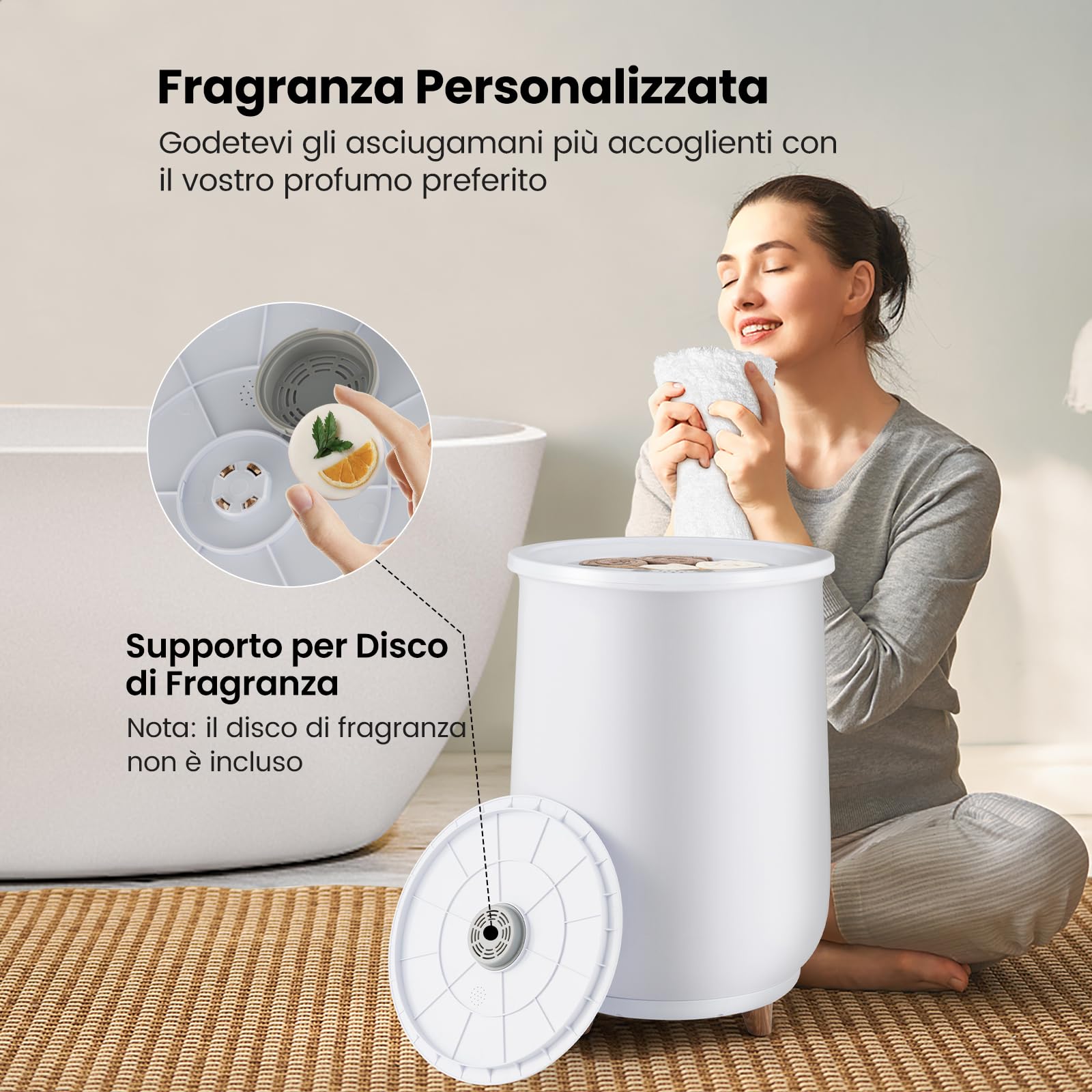 COSTWAY 23L Secchio Riscaldatore di Asciugamani, Secchiello con Portadischi Profumato, 3 Livelli di Riscaldamento, Timer e Spegnimento Automatico (Bianco)