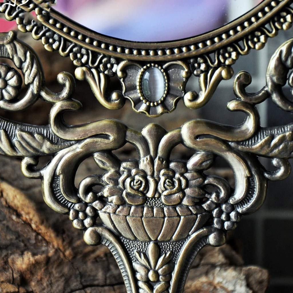 Specchio da toeletta Specchio per il trucco con ingrandimento, specchio Continental vintage a doppia faccia Pettine per trucco rotante HD Princess Specchio di bellezza