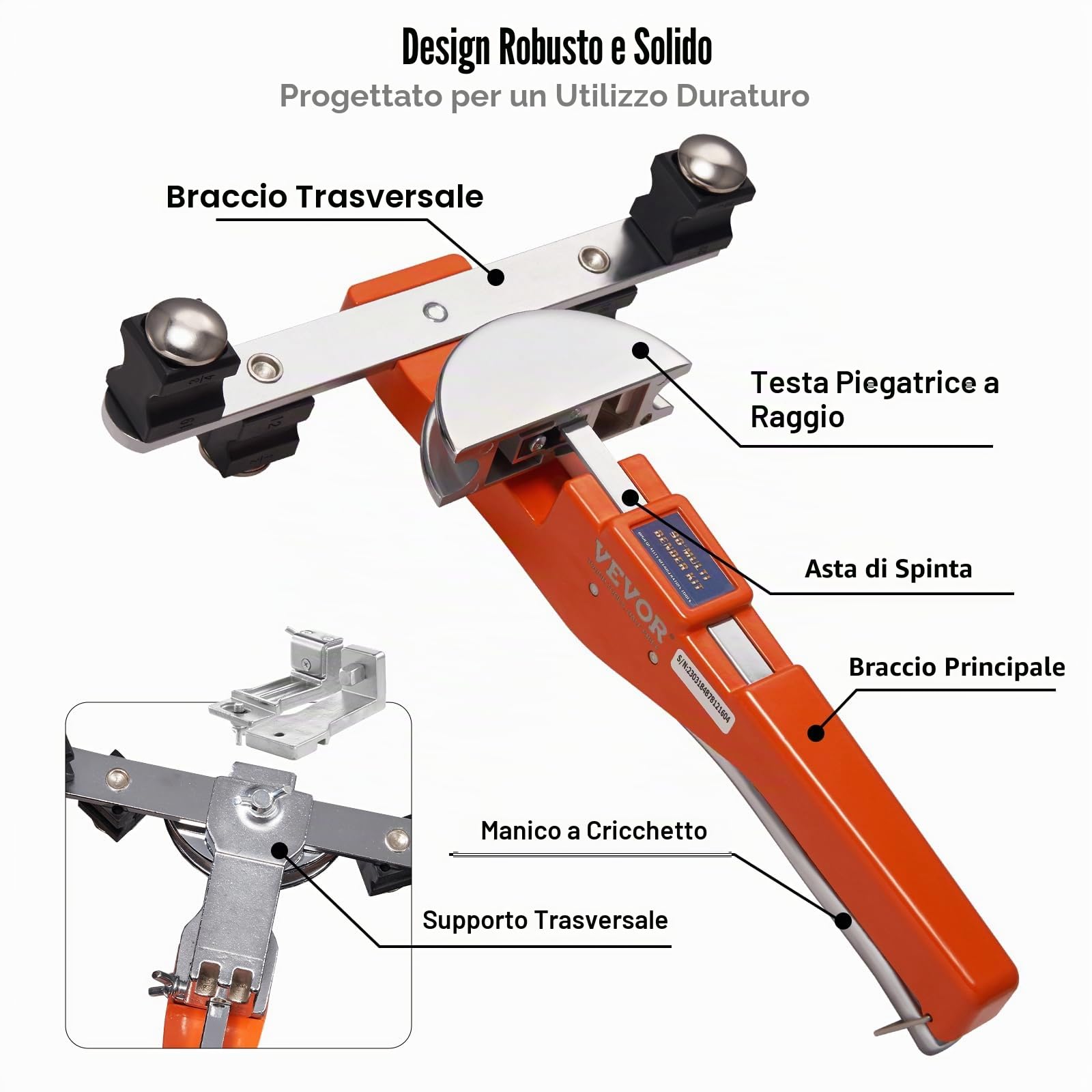 VEVOR Kit Piegatubi per Curvatura Angolazione di Piegatura 90° con 7 Matrici 1/4 a 7/8 pollici Sostituibili Fornito in Valigetta Portatile, Curvatubi a Cricchetto Pieghevole Bidirezionale a 90° 4,86kg