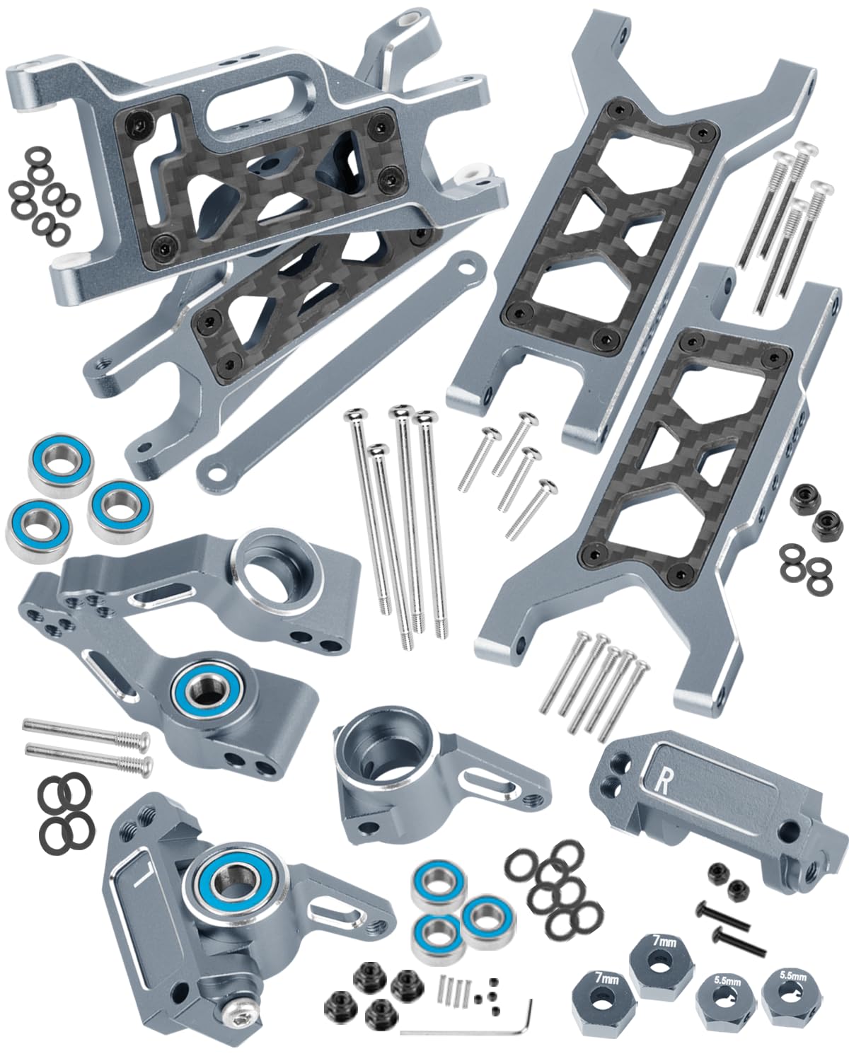 RcarmubWow RC Upgrades Part for 1/10 Slash 2WD,Slash 2WD VXL,Alloy Aluminum Front Rear Suspension Arms,Front Steering Block,Rear Stub Axle Carriers,