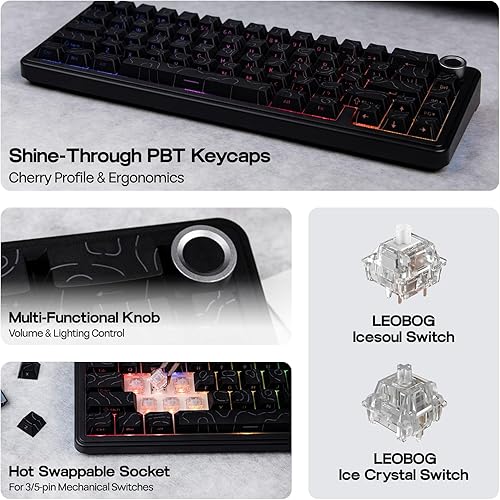 Miniatura 4 de EPOMAKER X Aula F65 PRO - Teclado mecánico inalámbrico para juegos, intercambio en caliente, acolchado de 5 capas, junta cremosa, perilla y tecla