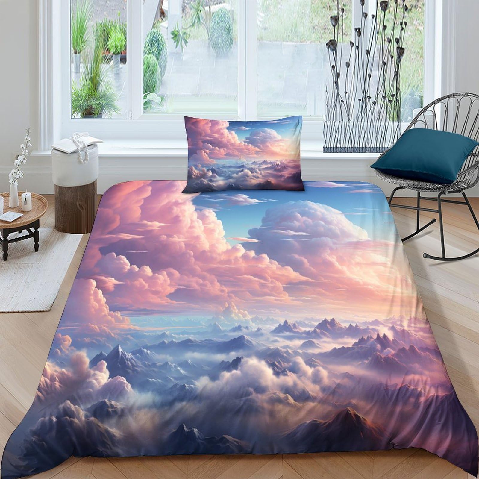 Housse de couette pour garçons Cloud lit 1 personne linge de lit enfant avec taie d'oreiller