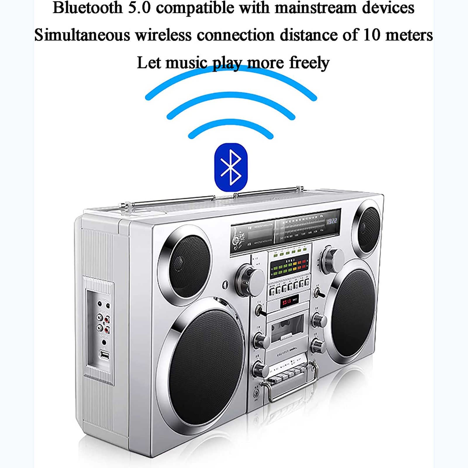 Lettore CD Boombox con Bluetooth 5.0, radio AM/FM, slot SD, sistema musicale portatile con ingresso AUX, jack per cuffie e conversione USB/SD