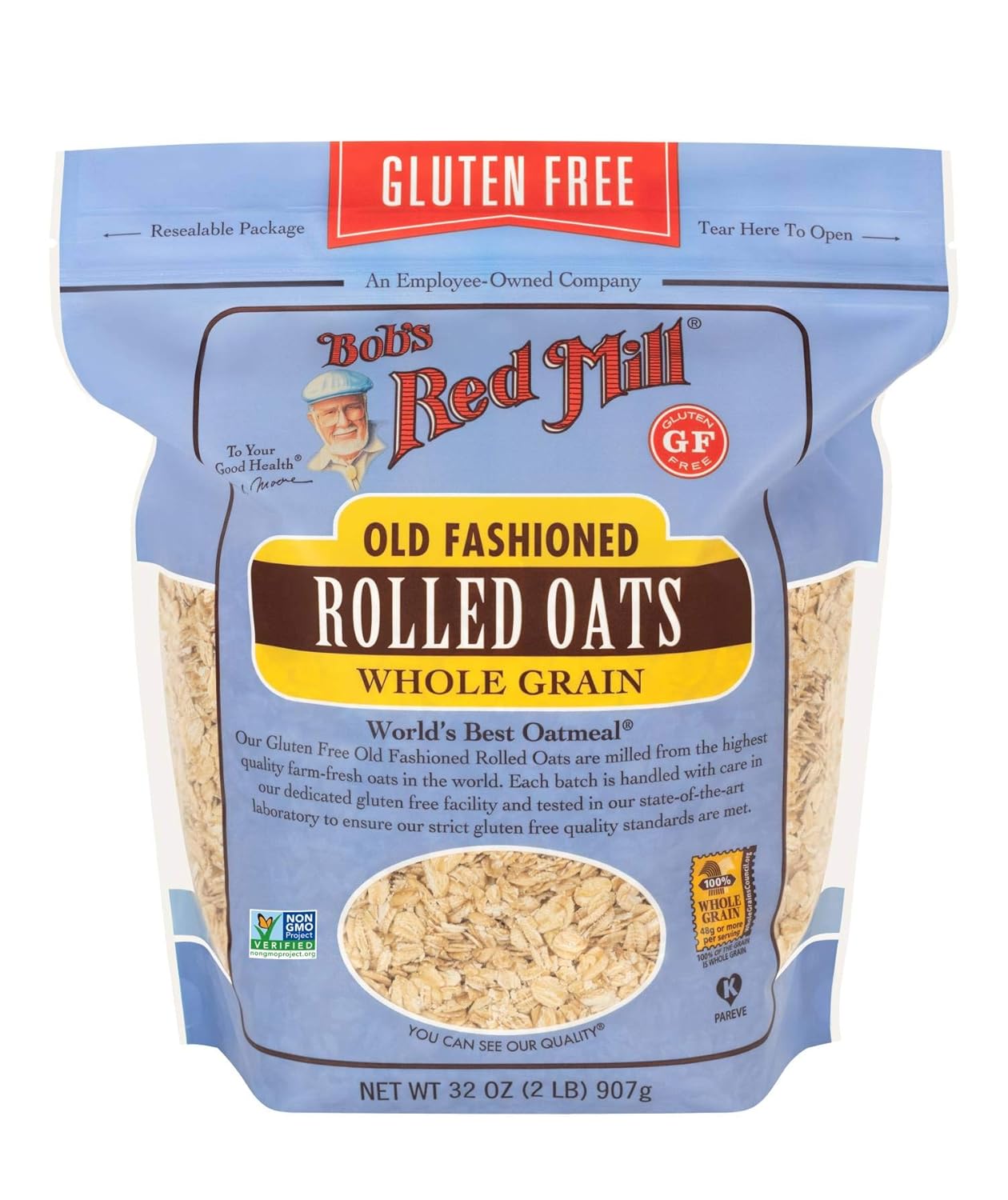 Bob's Red Mill Gluten Free Old Fashioned Rolled Oats 32oz - Whole Grain, Vegan, Kosher, Non-GMO Rolled Oats for Creamy Oatmeal