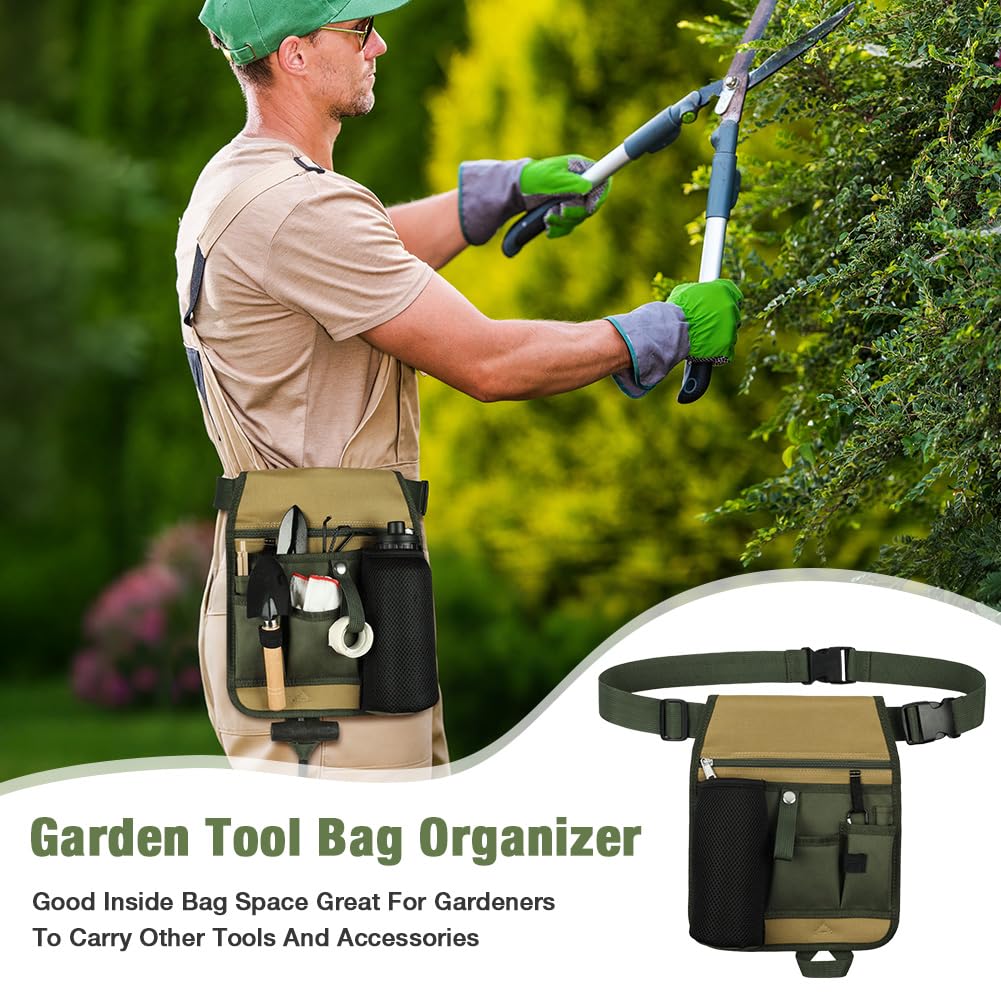 Marsupio per Utensili Giardino, Unisex Maneggevole Giardino Giardinaggio Fioraio Vita Cintura Degli Attrezzi Borsa Titolare, Design Multitasche, Adatto a Giardinieri, Carpentieri e Operai