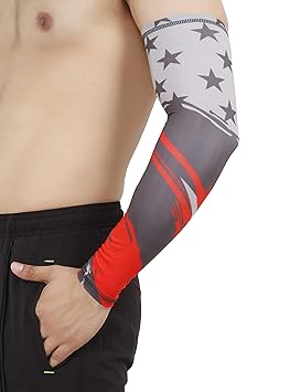 Never Lose Arm Sleeves with UV Protection for Sports & Driving (1 Pair) (Red)
