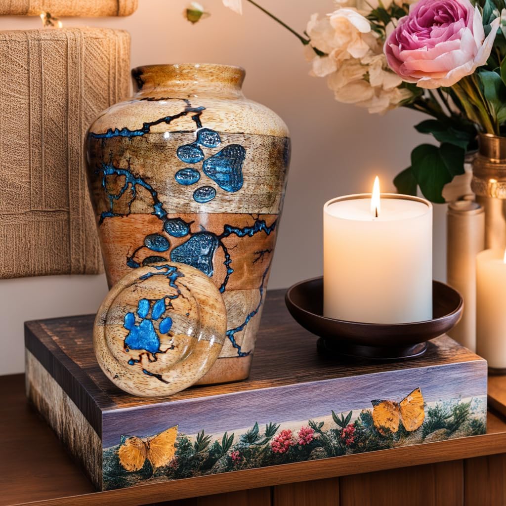 Wooden Urn for Pets urn for Ashes Urn for Dog urn for cat Cremation Pets Memory Box Handcrafted Pet urn Small urn for Pets (Medium 110 LBS), persutm-04