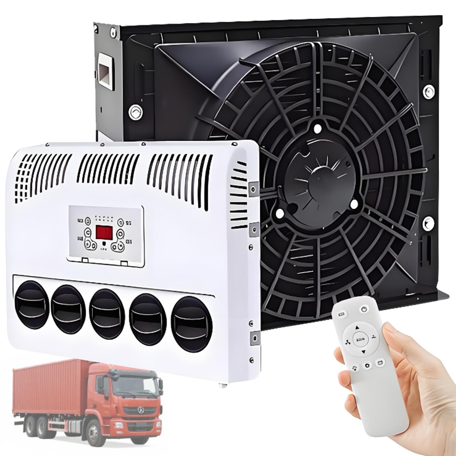 unità di climatizzazione Split per Camper - Condizionatore d'Aria per Cabina Camion 12V/24V Kit di climatizzazione Split Raffreddamento rapido per Camper, furgoni, autocarri, Gru Black-24V