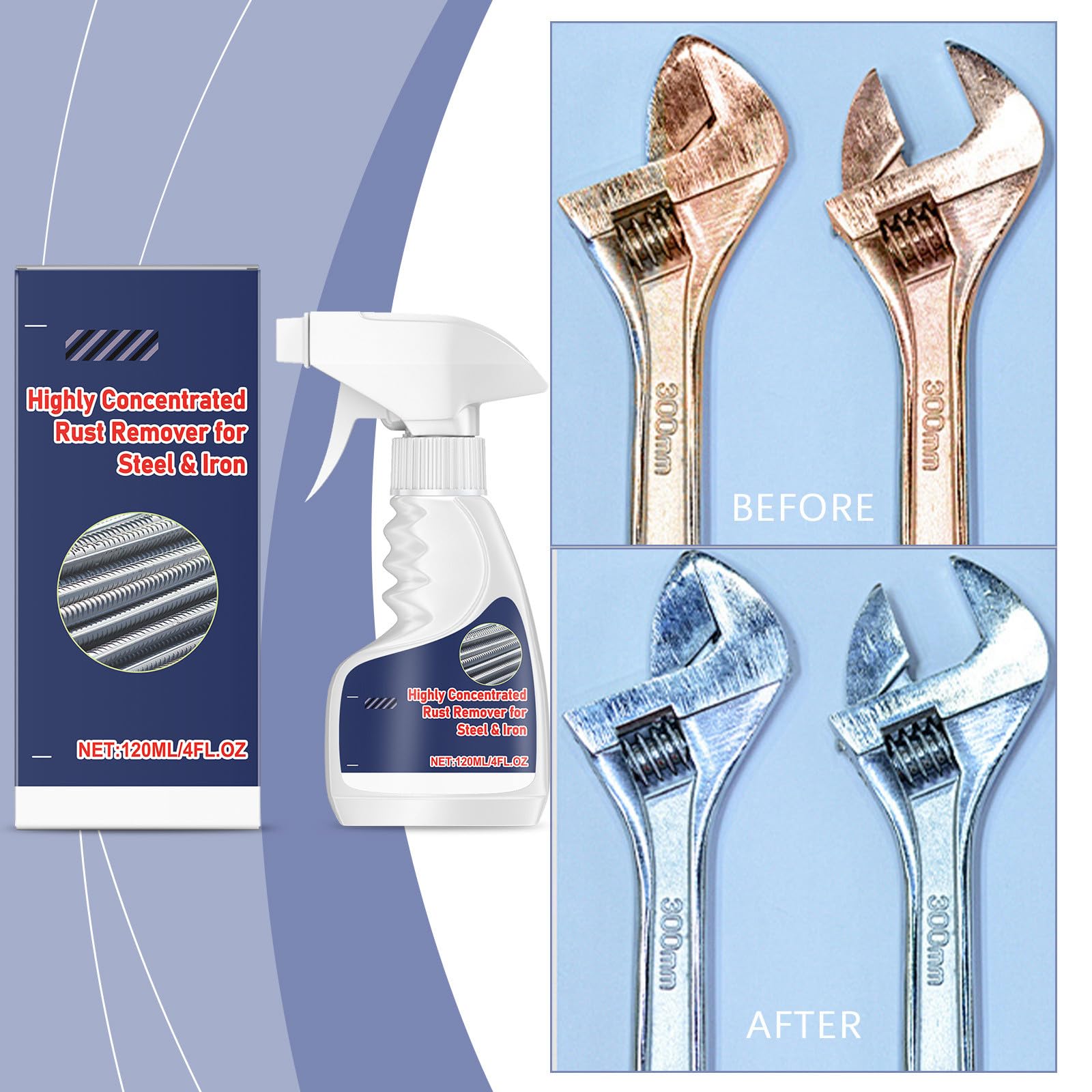 Dissolvant de rouille en métal robuste, dérouillé hautement concentré, puissant dérouilleur métallique très efficace, pulvérisateur convertisseur antirouille, spray anti-rouille instantané (2PCS) - 2