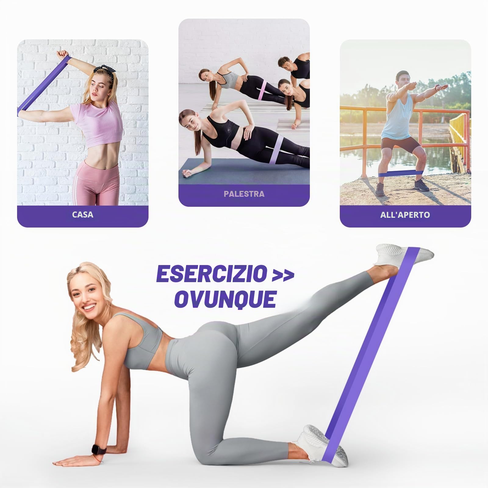 Fokky Elastici Fitness (Set di 5), Bande di Resistenza Fitness con 5 Livelli di Resistenza, Fasce Elastiche Fitness per Crossfit, Yoga, Pilates, Squats, Lunges, Stretching, Allenamento di Forza