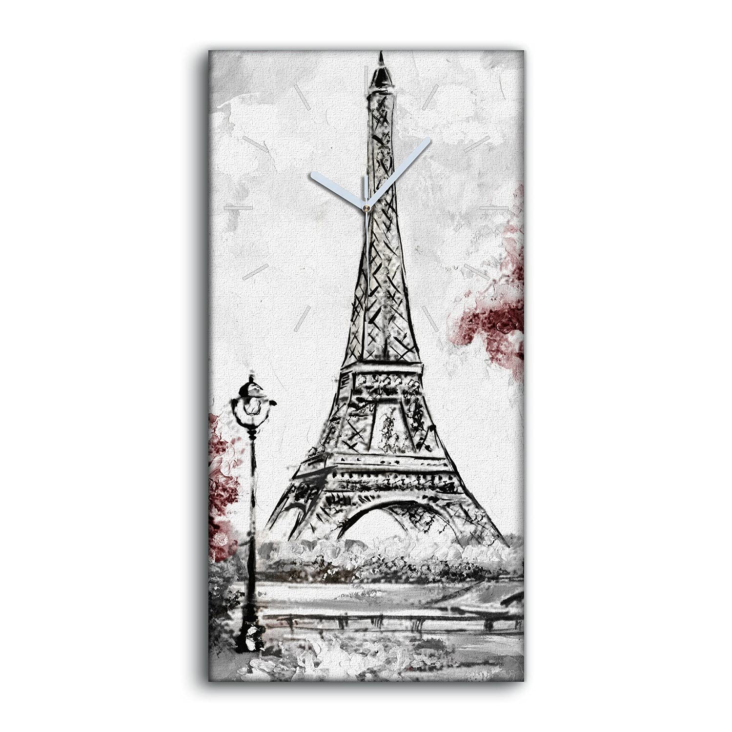 Horloge sur toile Paris 30x60cm tableau mural silencieux paysage de route pour salon
