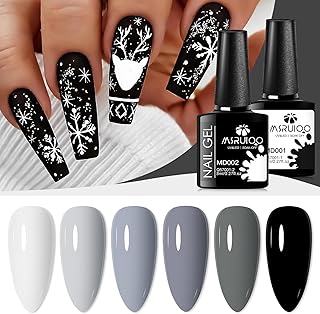 Grey Gel Nail Polish Set 6 Colors, Gray Tone Dark Cloud Stone Seal Iron Fossil Shades Collection All Seasons Soak Off LED Nail Art Gel Kit Soak Off Manicure Salon DIY Home Gift