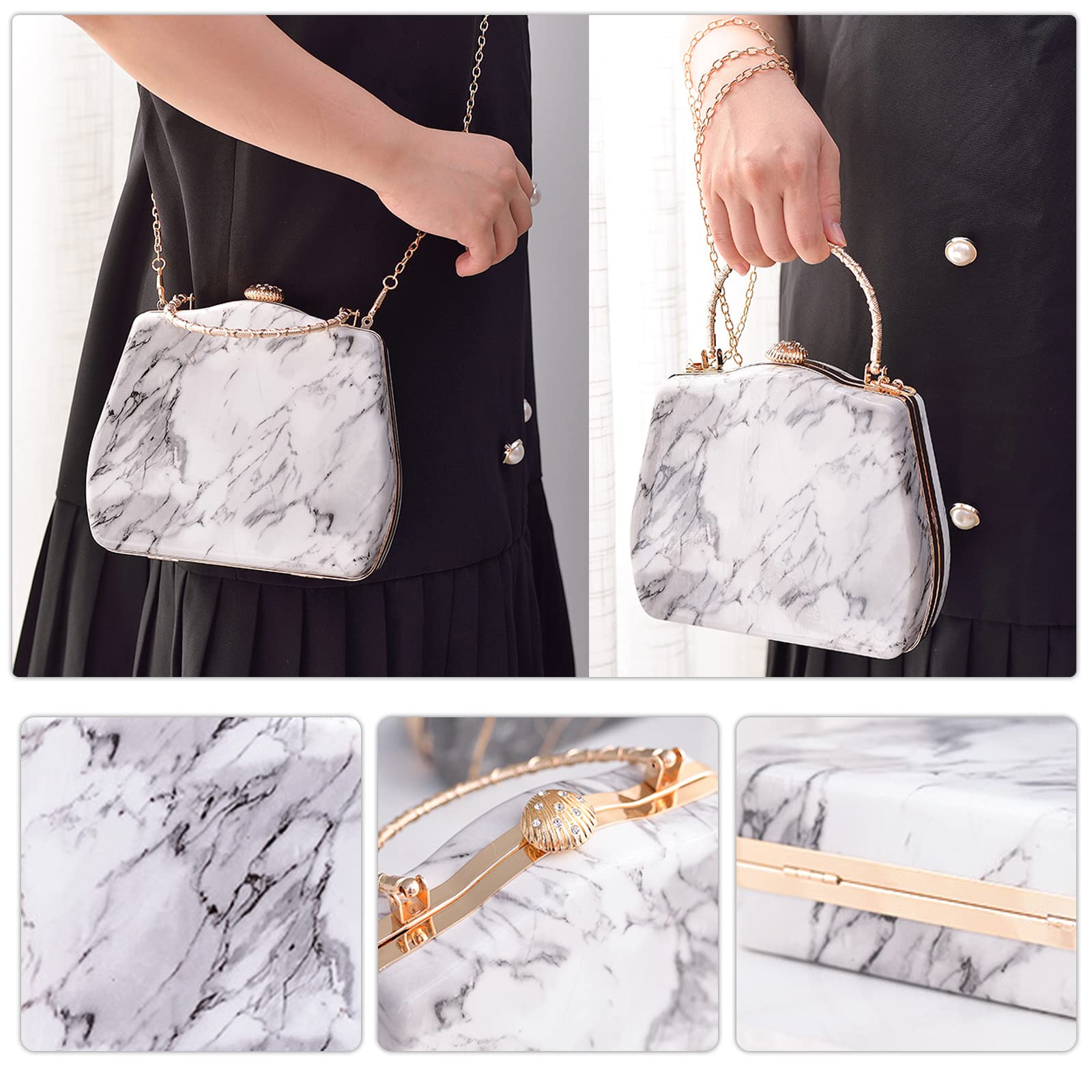 Bolso de Noche para Mujer Clutch de Mármol Elegante Bolso de Hombro Bolso de Boda Bolsa de Noche Bolsos Bandolera Cartera de Mano para Fiesta de Graduación Boda Banquete Naranja