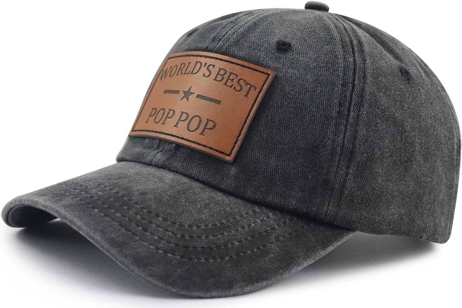 World's Best Poppop Hat for Men, Funny Adjustable Cotton Leather Patch Grandpa Baseball Cap - Image 3
