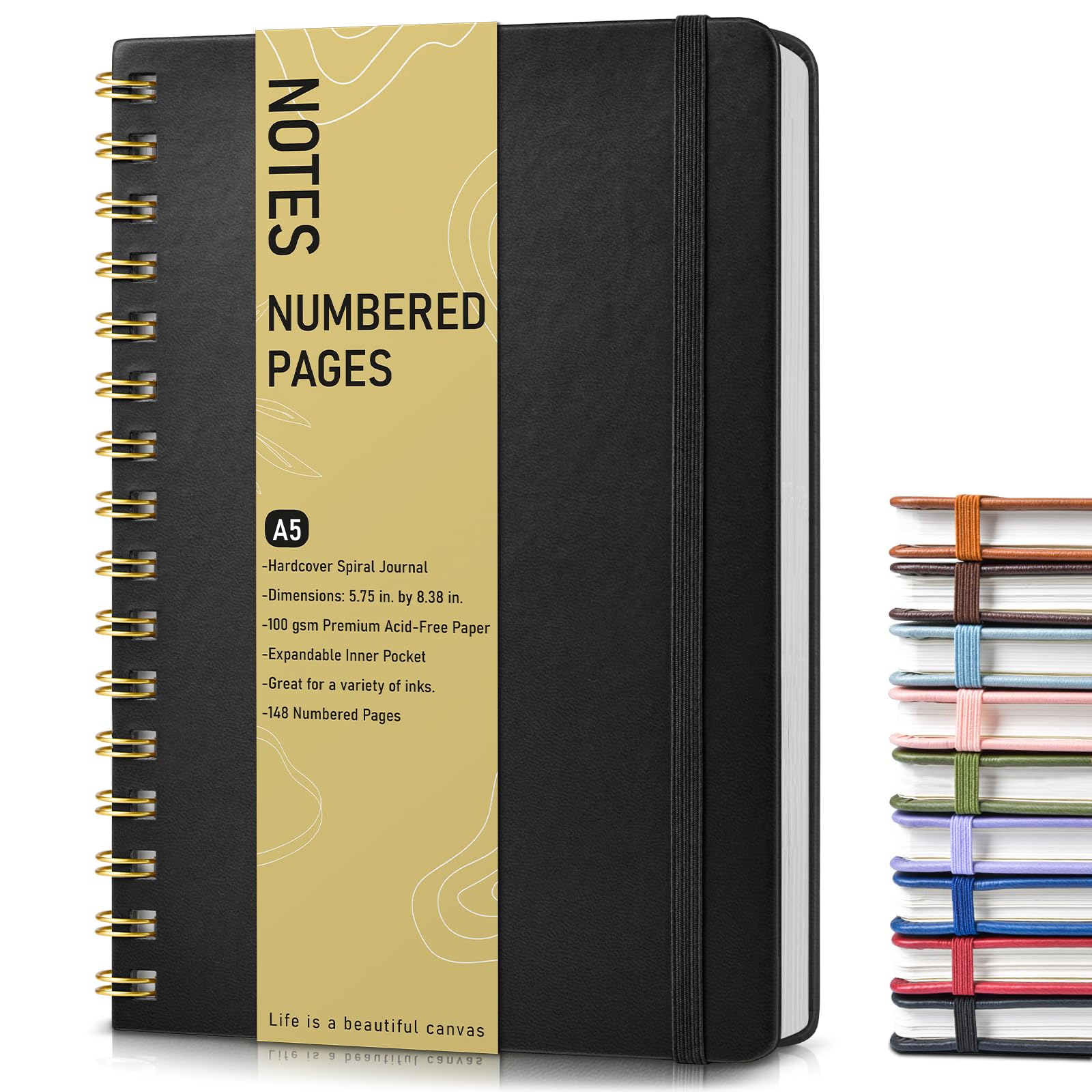 Lined Spiral Journal Notebook, A5 Hardcover Spiral Journals for Women Men, 150 Numbered Pages Spiral Bound Notebook, 100 GSM College Ruled Notebooks